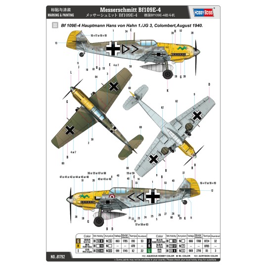 HB81792-Messerschmitt Bf109E-4 1/48 Hobby Boss