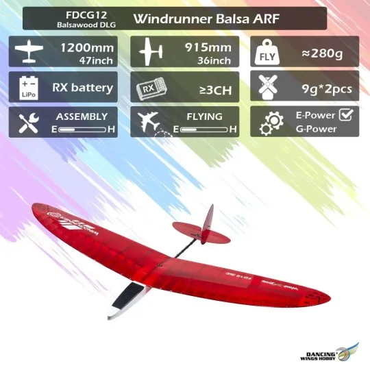 DLG Windrunner Glider 1.20m FDCG12 Kit ARF balsa DW Hobby DW Hobby - Dancing Wings Hobby FDCG1201 - 7 FDCG1201-DLG Windrunner Glider 1.20m FDCG12 Kit ARF balsa DW Hobby - FDCG1201