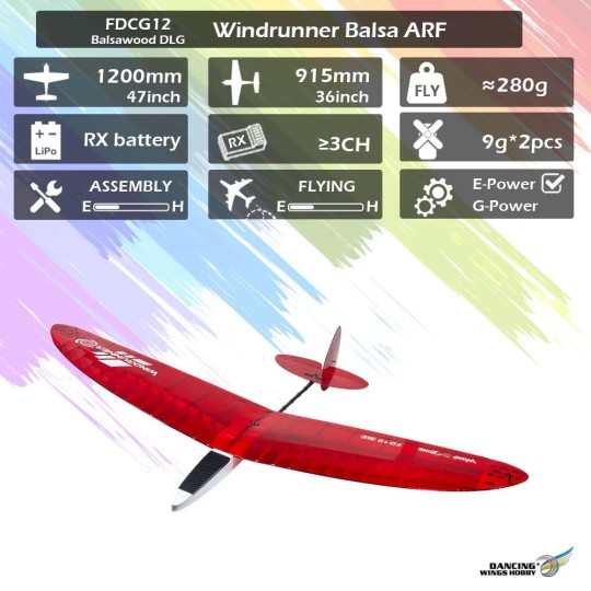 FDCG1201-DLG Windrunner Glider 1.20m FDCG12 Kit ARF balsa DW Hobby