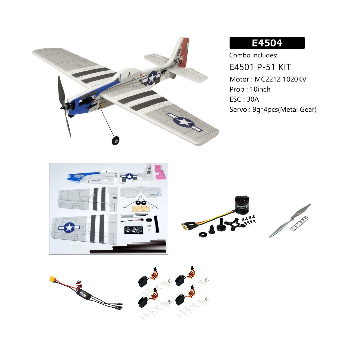 P-51 Mustang 3D Sport 1000mm E45 Kit PNP DW Hobby DW Hobby - Dancing Wings Hobby E4504 - 1