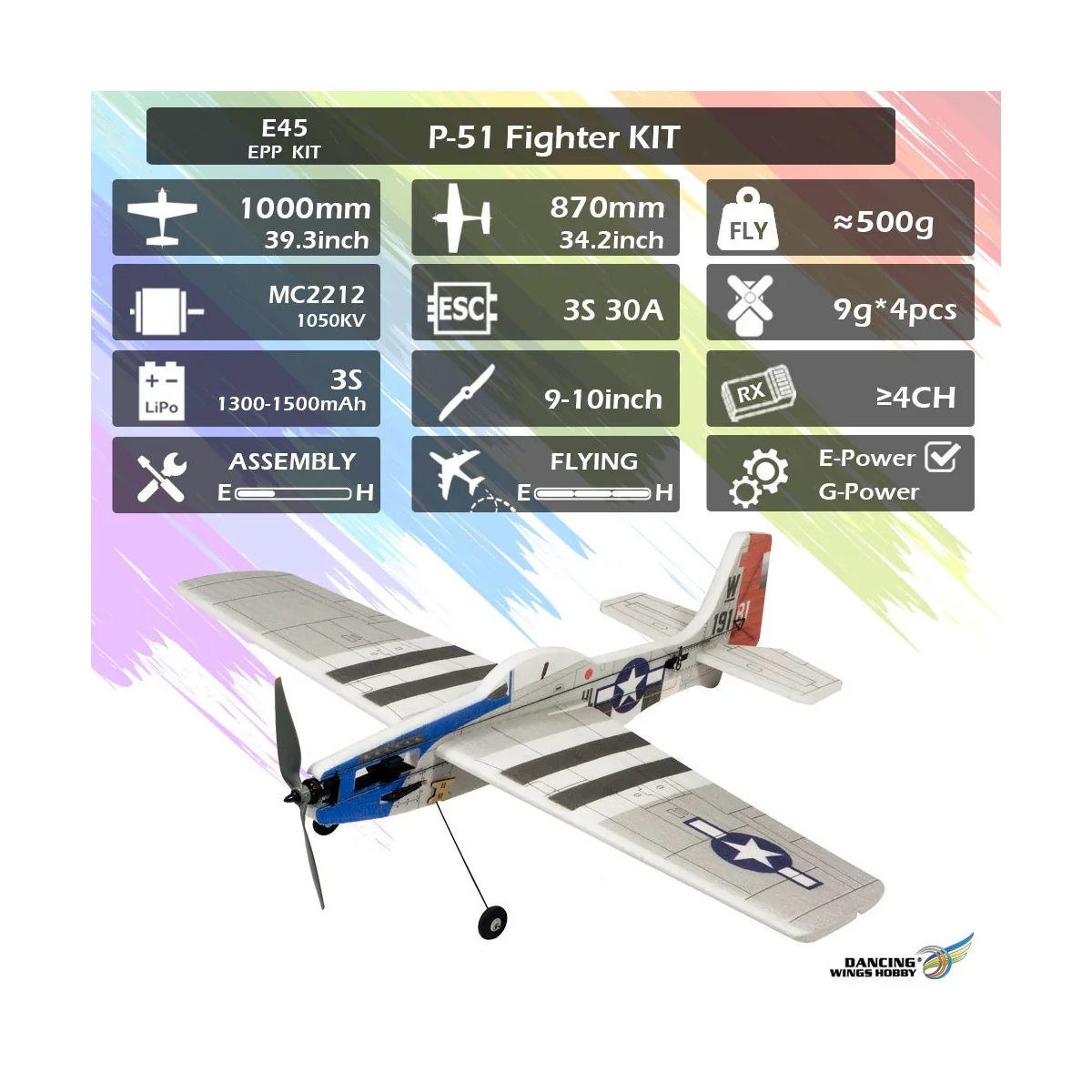 P-51 Mustang 3D Sport 1000mm E45 Kit seul DW Hobby DW Hobby - Dancing Wings Hobby E4501 - 6 P-51 Mustang 3D Sport 1000mm E45 Kit seul DW Hobby DW Hobby - Dancing Wings Hobby E4501 - 6