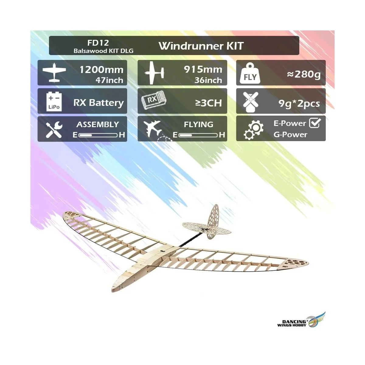 Planeur DLG Windrunner 1.20m FD12 Kit seul balsa DW Hobby DW Hobby - Dancing Wings Hobby FD1200 - 2