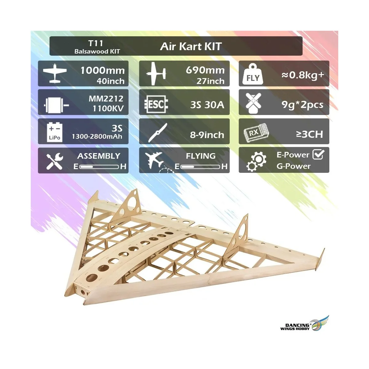 Aile volante delta Air Kart 1m T11 Kit balsa DW Hobby DW Hobby - Dancing Wings Hobby T1101 - 2