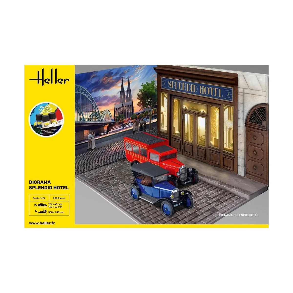 Kit diorama Splendid Hotel avec 2 voitures 1/24 Heller + colle et peintures Heller HEL-52330 - 2 Kit diorama Splendid Hotel avec 2 voitures 1/24 Heller + colle et peintures Heller HEL-52330 - 2