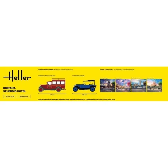 HEL-52330-Splendid Hotel diorama kit with 2 Heller 1/24 cars + glue and paints