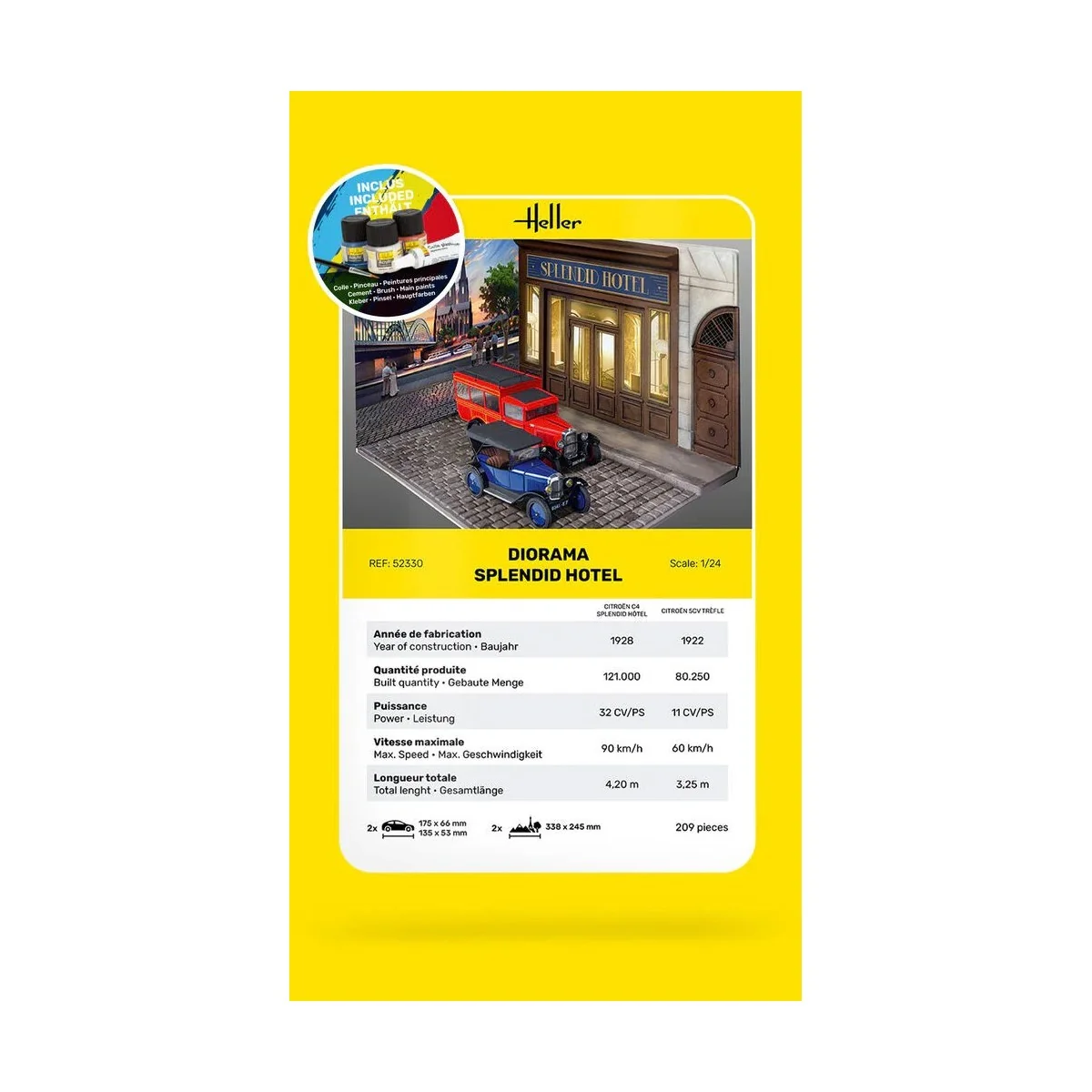 Splendid Hotel diorama kit with 2 Heller 1/24 cars + glue and paints Heller HEL-52330 - 5
