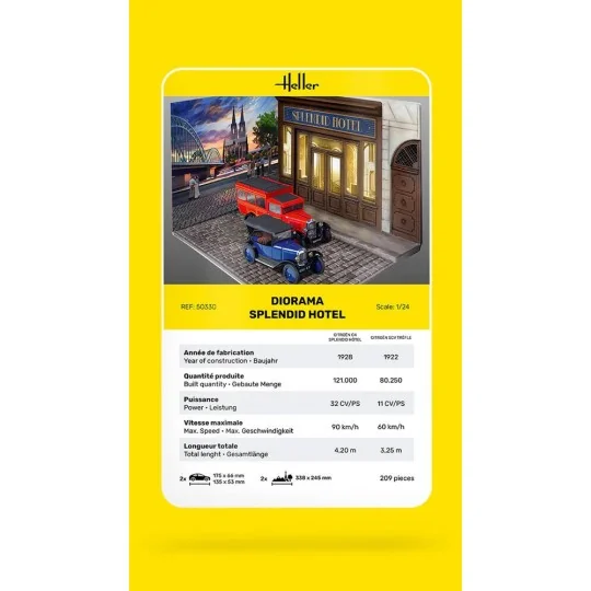 HEL-50330-Kit diorama Splendid Hotel avec 2 voitures 1/24 Heller