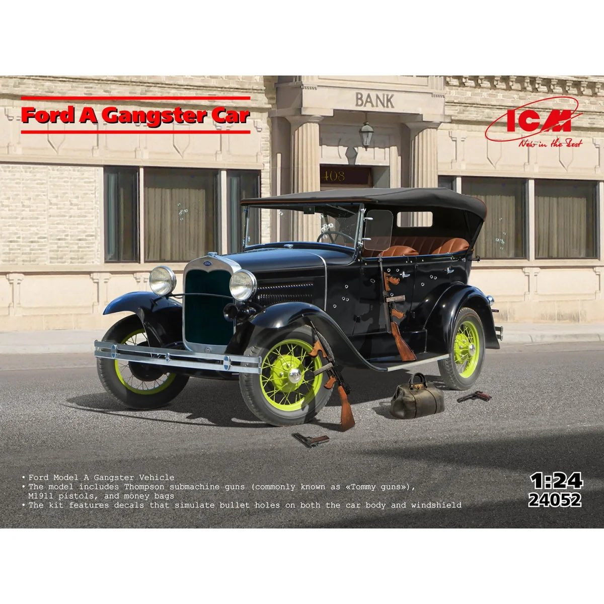 Ford Model A Voiture Gangsters 1/24 ICM 24052 - 1 Ford Model A Voiture Gangsters 1/24 ICM 24052 - 1