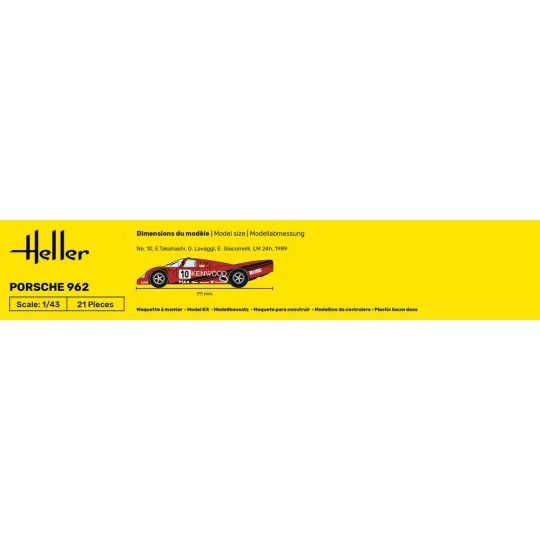 Porsche 962 1/43 Heller + colle et peintures Heller HEL-56109 - 2 HEL-56109-Porsche 962 1/43 Heller + colle et peintures - HEL-56109