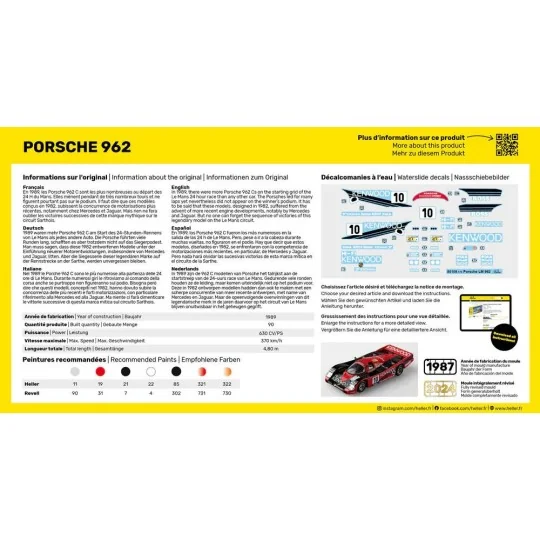 Porsche 962 1/43 Heller + colle et peintures Heller HEL-56109 - 3 HEL-56109-Porsche 962 1/43 Heller + colle et peintures - HEL-56109