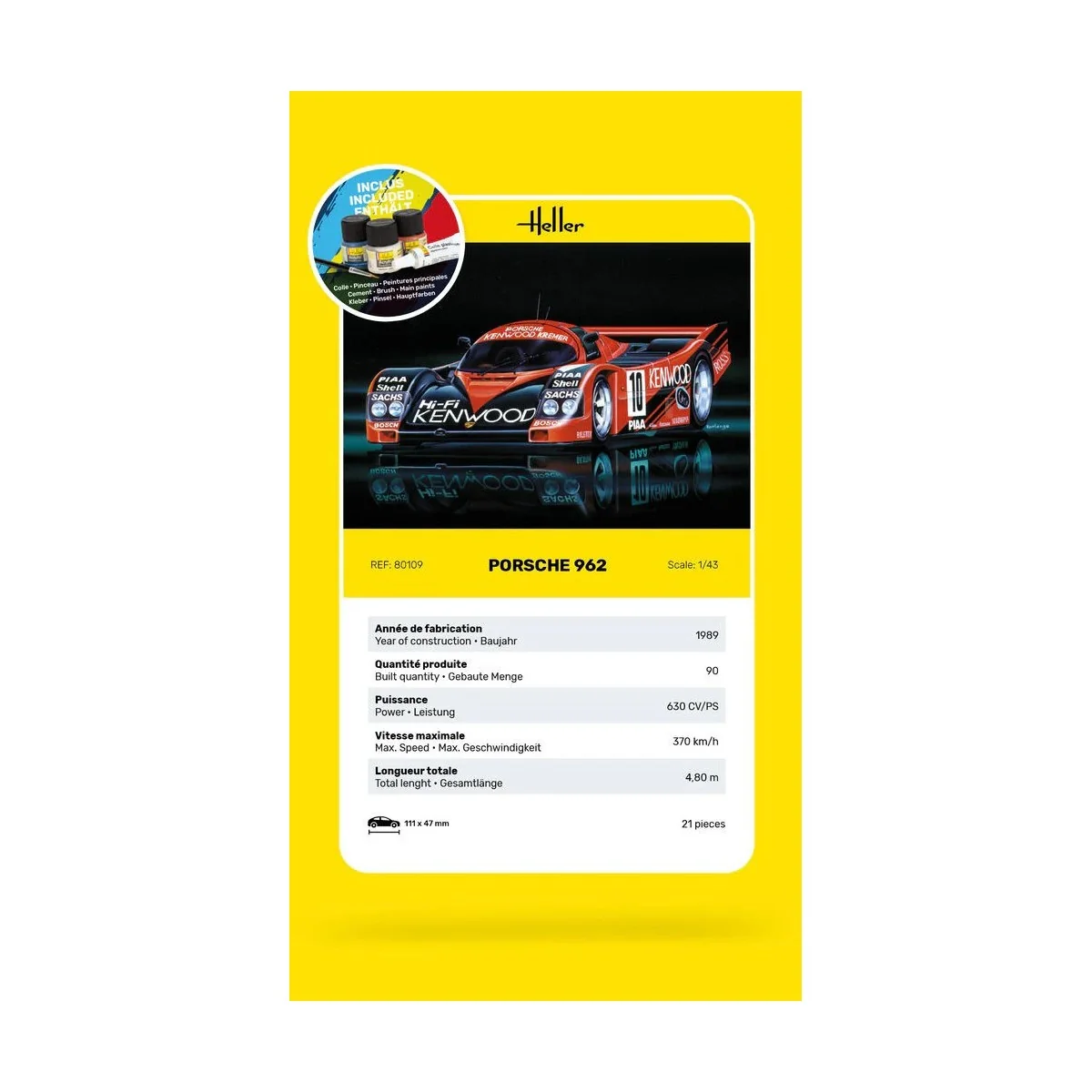 Porsche 962 1/43 Heller + colle et peintures Heller HEL-56109 - 4 Porsche 962 1/43 Heller + colle et peintures Heller HEL-56109 - 4