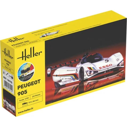 Peugeot 905 1/43 Heller + colle et peintures Heller HEL-56110 - 1 HEL-56110-Peugeot 905 1/43 Heller + colle et peintures - HEL-56110