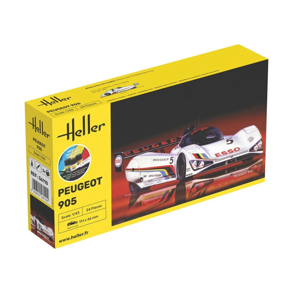 Peugeot 905 1/43 Heller + colle et peintures Heller HEL-56110 - 1 Peugeot 905 1/43 Heller + colle et peintures Heller HEL-56110 - 1