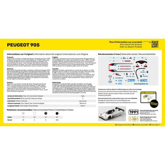 Peugeot 905 1/43 Heller + colle et peintures Heller HEL-56110 - 2 HEL-56110-Peugeot 905 1/43 Heller + colle et peintures - HEL-56110