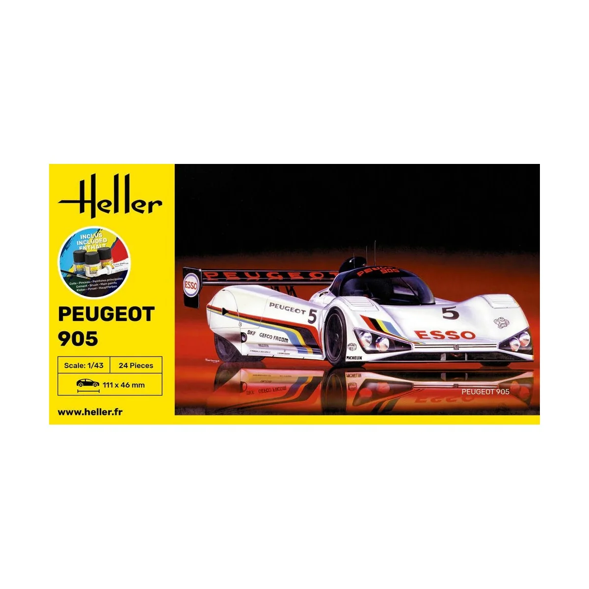 Peugeot 905 1/43 Heller + colle et peintures Heller HEL-56110 - 3 Peugeot 905 1/43 Heller + colle et peintures Heller HEL-56110 - 3
