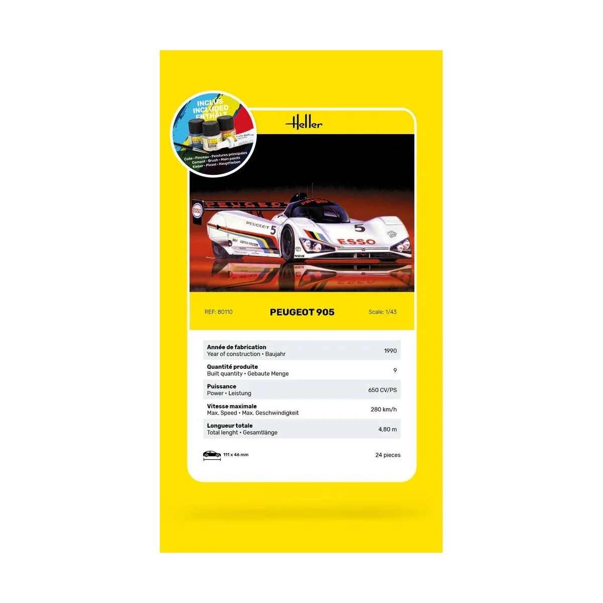 Peugeot 905 1/43 Heller + colle et peintures Heller HEL-56110 - 5 Peugeot 905 1/43 Heller + colle et peintures Heller HEL-56110 - 5