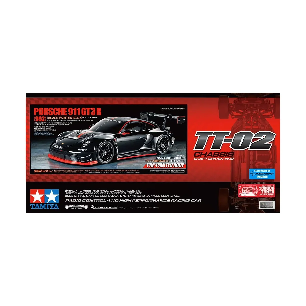 Porsche 911 GT3 R (992), painted body TT-02 Tamiya Kit Tamiya 47512 - 2 Porsche 911 GT3 R (992), painted body TT-02 Tamiya Kit Tamiya 47512 - 2