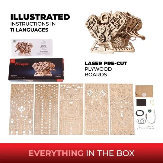 UG-70264-Moteur V8 Puzzle 3D bois UGEARS