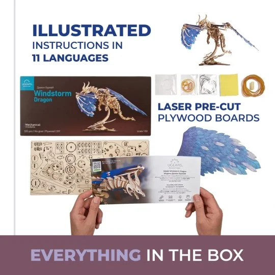 Dragon Tempête Puzzle 3D bois UGEARS UGEARS UG-70151 - 5 UG-70151-Dragon Tempête Puzzle 3D bois UGEARS - UG-70151