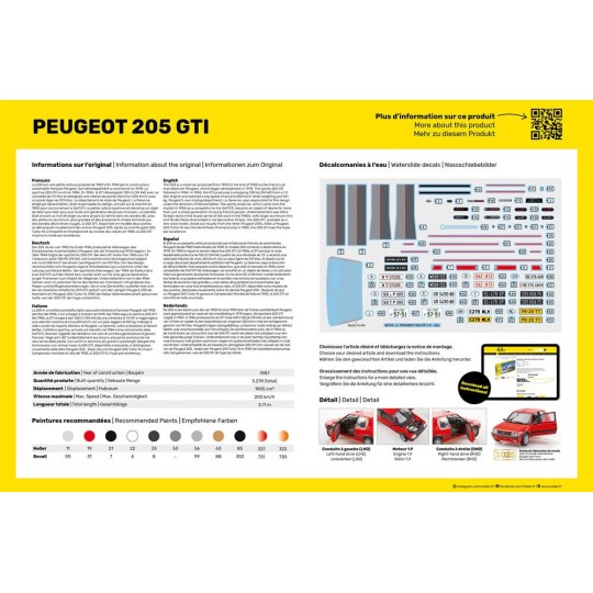 HEL-58705-Peugeot 205 GTI 1/24 Heller + colle et peintures