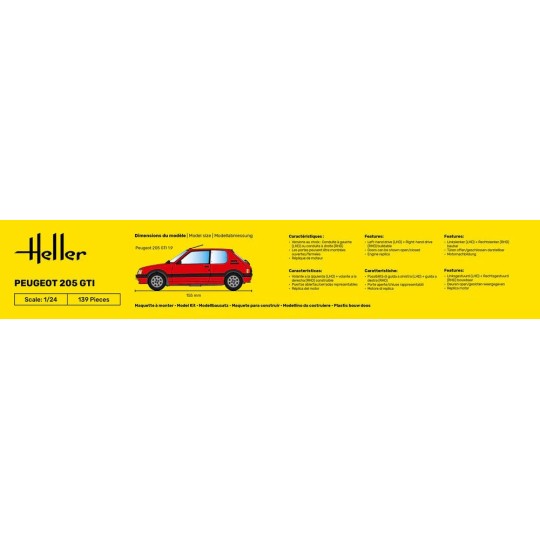 HEL-58705-Peugeot 205 GTI 1/24 Heller + colle et peintures