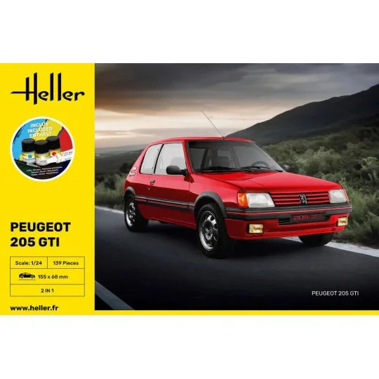 HEL-58705-Peugeot 205 GTI 1/24 Heller + colle et peintures
