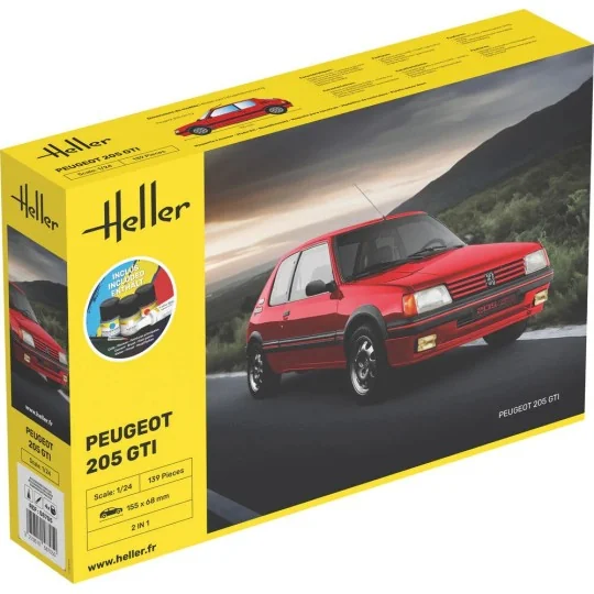 Peugeot 205 GTI 1/24 Heller + colle et peintures Heller HEL-58705 - 1 HEL-58705-Peugeot 205 GTI 1/24 Heller + colle et peintures - HEL-58705