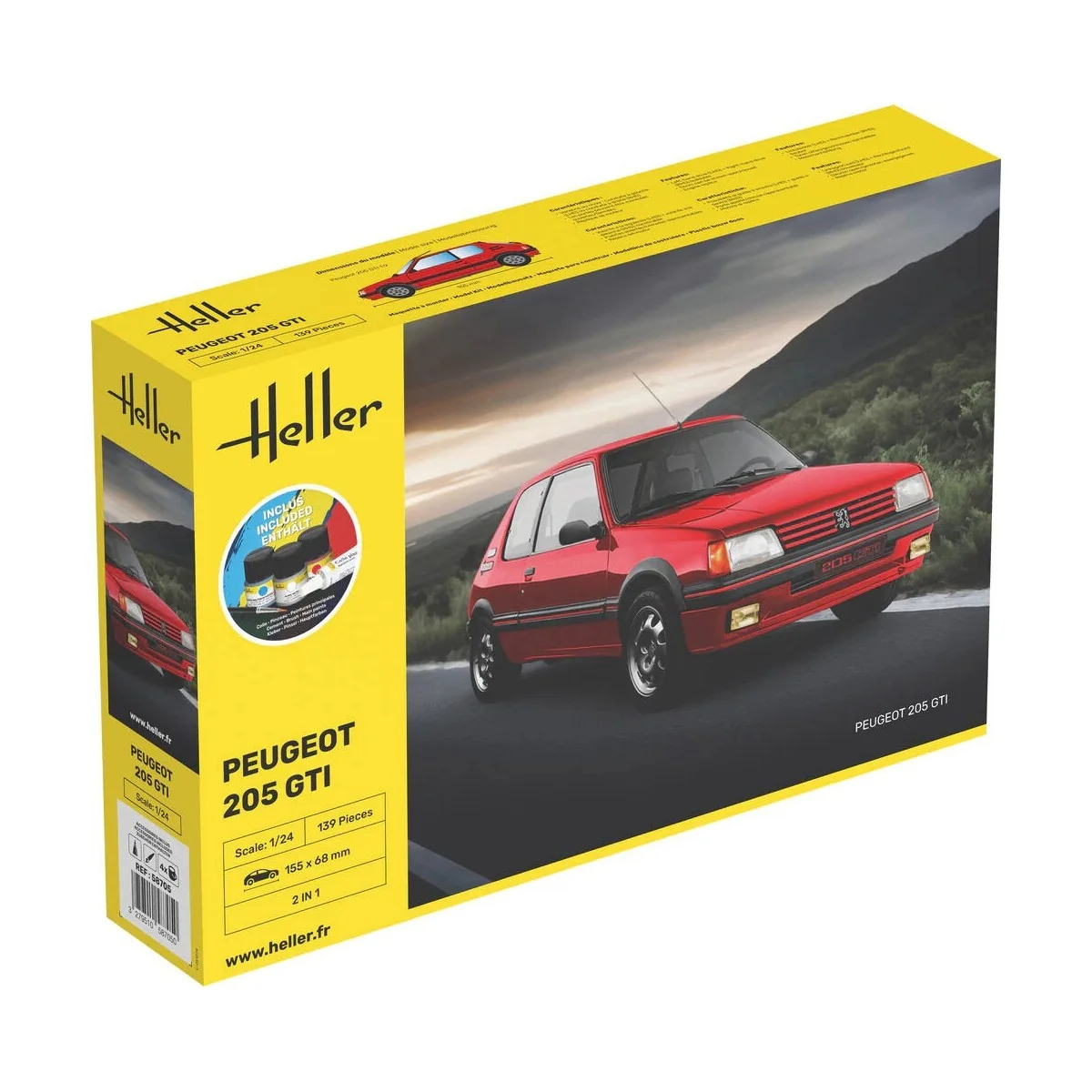 Peugeot 205 GTI 1/24 Heller + colle et peintures Heller HEL-58705 - 1 Peugeot 205 GTI 1/24 Heller + colle et peintures Heller HEL-58705 - 1