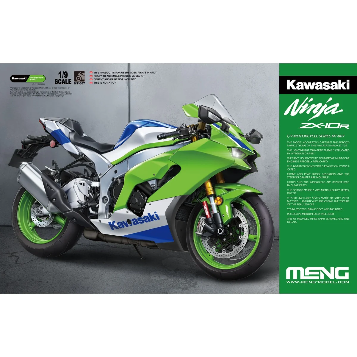 Moto Kawasaki ZX-10R 1/9 Meng Hasegawa MT-007 - 1