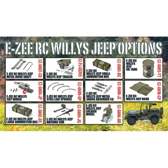 Military Jeep Willys 4WD with Lights 1/10 RTR E-Zee RC - EZ-G2068 EZ-G2068-Military Jeep Willys 4WD with Lights 1/10 RTR E-Zee RC - EZ-G2068