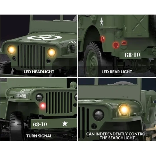 EZ-G2068-Jeep Willys militaire 4wd avec éclairage 1/10 RTR E-Zee RC - EZ-G2068