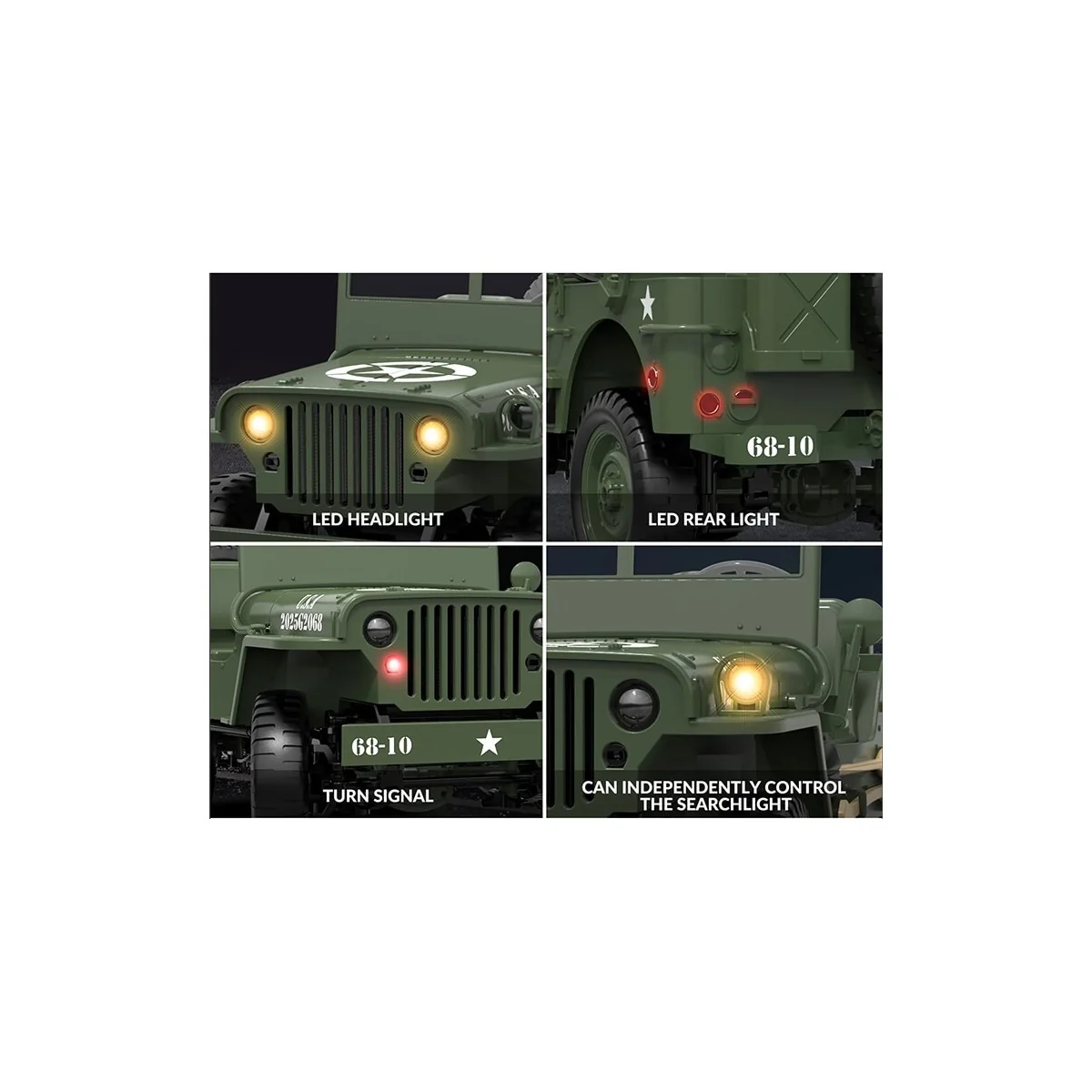 Military Jeep Willys 4WD with Lights 1/10 RTR E-Zee RC - EZ-G2068