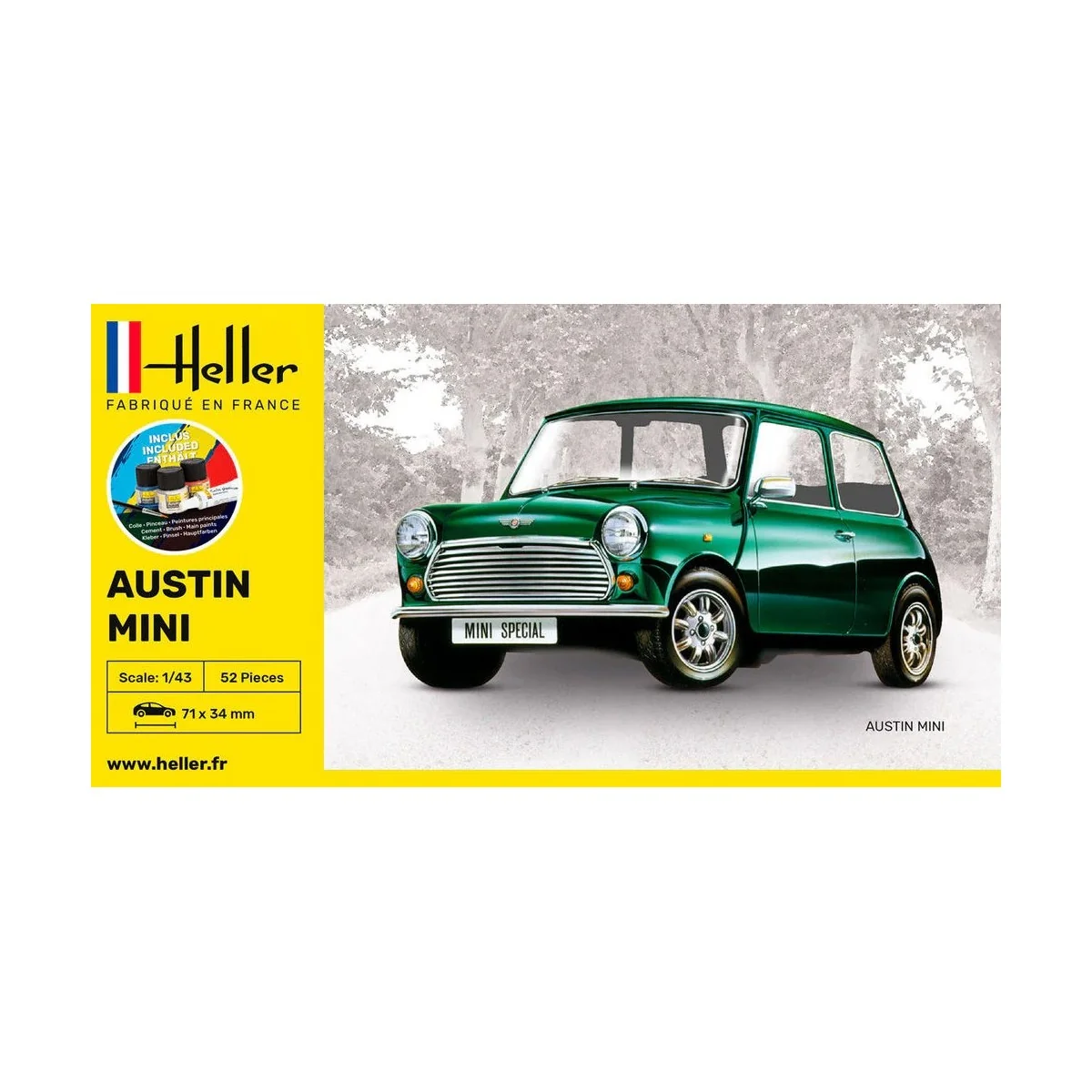 Austin Mini 1/43 Heller + glue and paints - HEL-56153 - HEL-56153 Austin Mini 1/43 Heller + glue and paints - HEL-56153 - HEL-56153