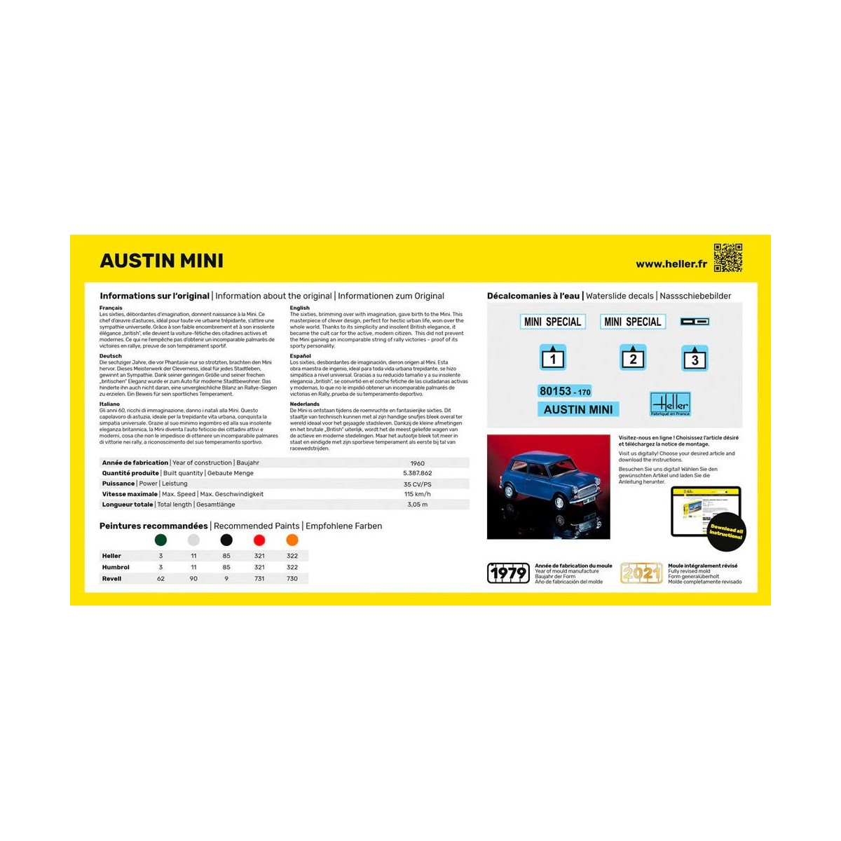 Austin Mini 1/43 Heller + colle et peintures - HEL-56153