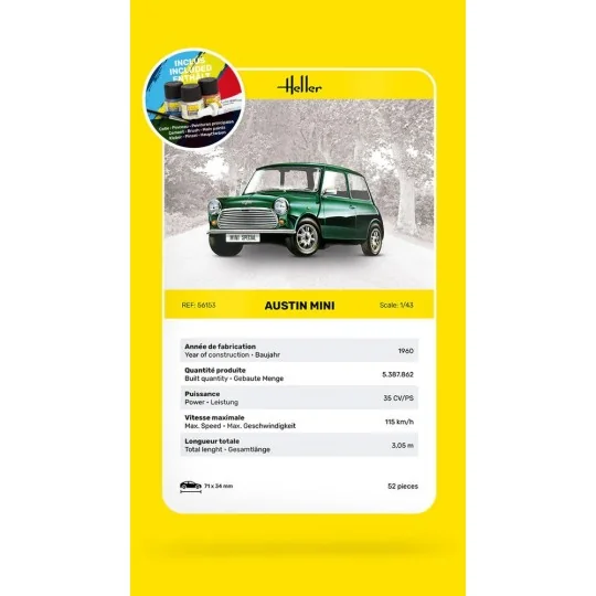 Austin Mini 1/43 Heller + colle et peintures - HEL-56153 - HEL-56153 HEL-56153-Austin Mini 1/43 Heller + colle et peintures - HEL-56153