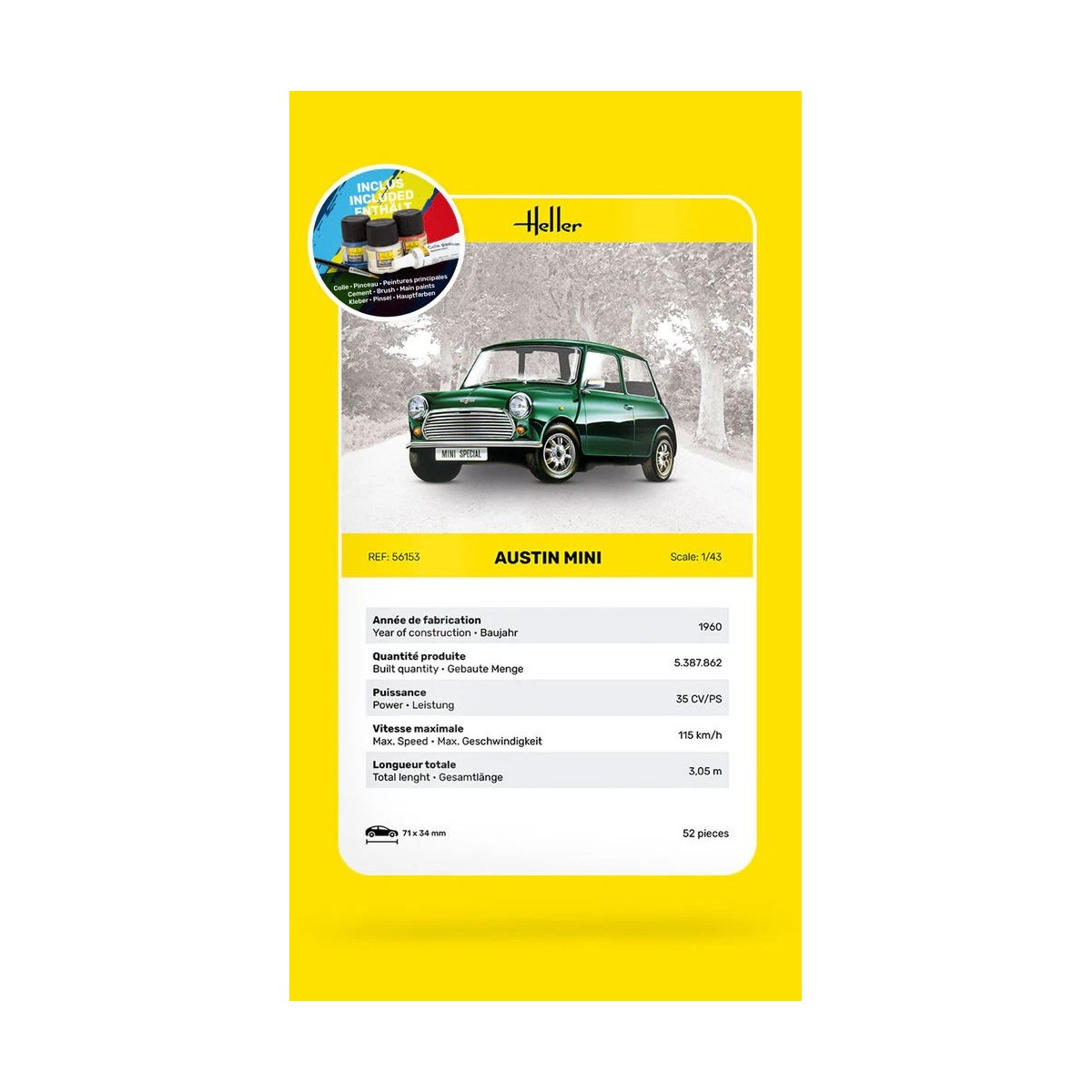 Austin Mini 1/43 Heller + colle et peintures - HEL-56153
