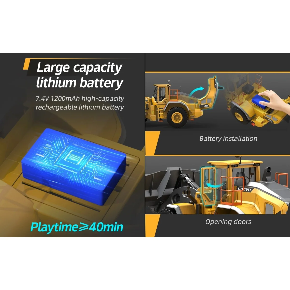 Chargeuse Volvo L260H 1/16 RTR Carson - Modèle métal avec son et lu...