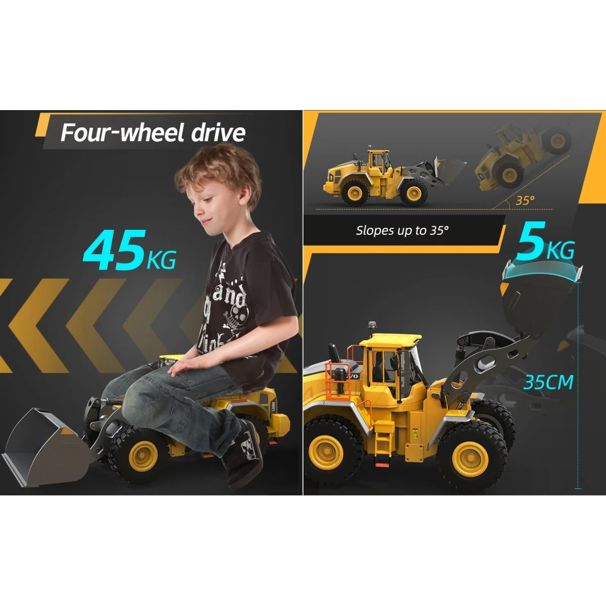 Chargeuse Volvo L260H 1/16 RTR Carson - Modèle métal avec son et lu...