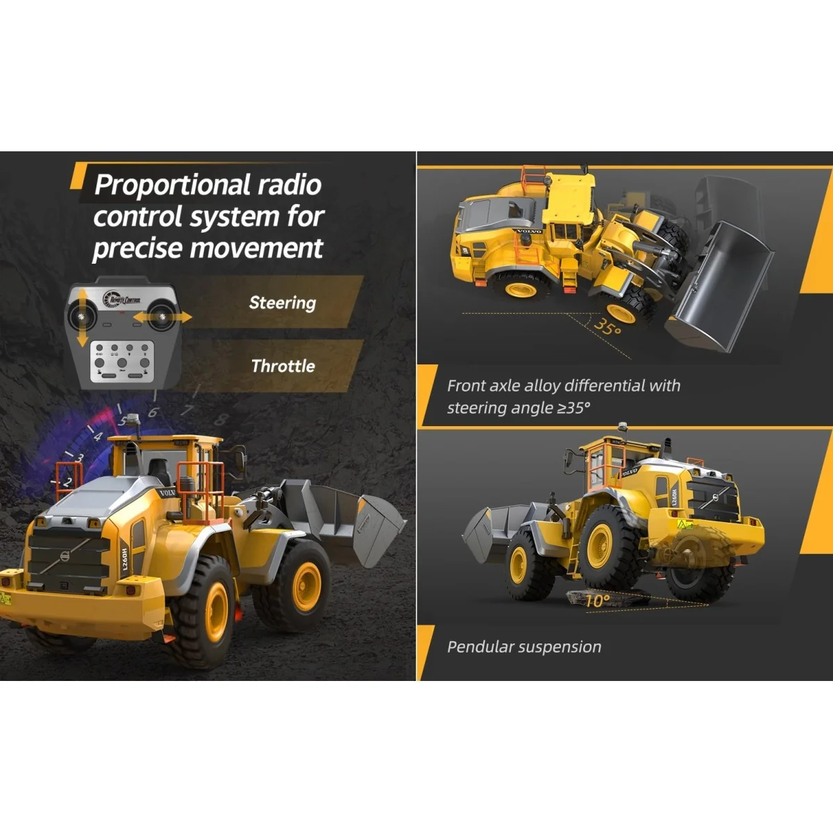 Chargeuse Volvo L260H 1/16 RTR Carson - Modèle métal avec son et lu...