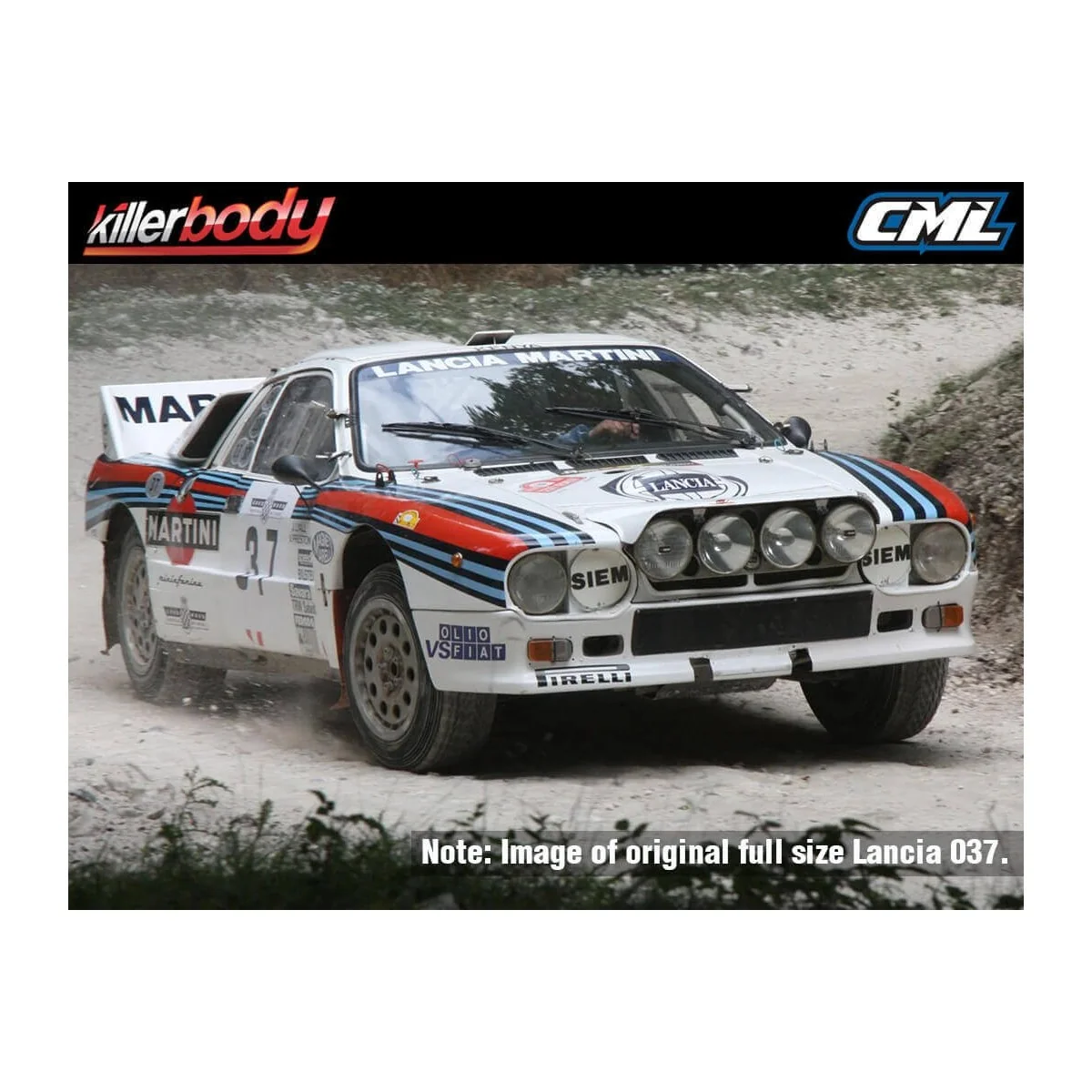 Killerbody painted bodyshell, Lancia 037 Rally, 190 mm, 1/10 scale, Ref. 488.