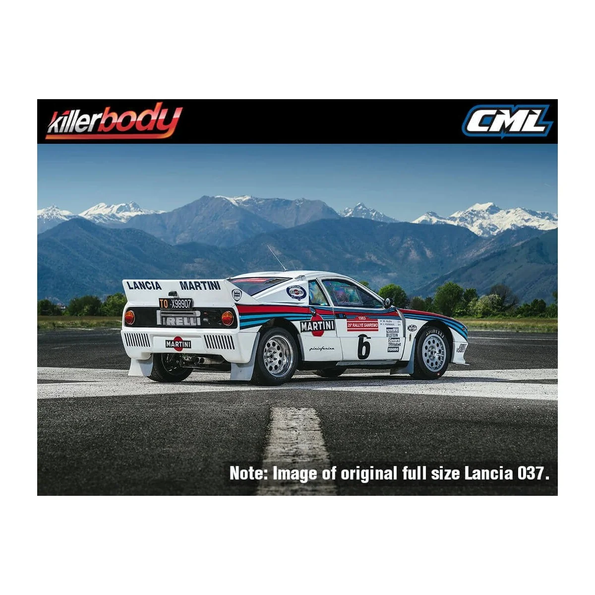 Killerbody painted bodyshell, Lancia 037 Rally, 190 mm, 1/10 scale, Ref. 488.