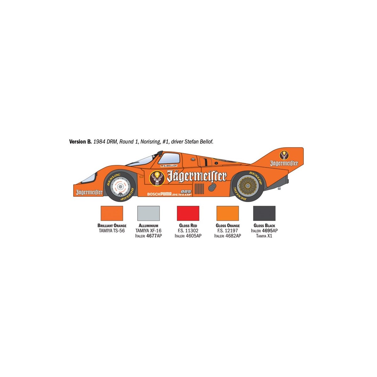 Porsche 956 Jägermeister 1/24 scale model car by Italeri - I3678