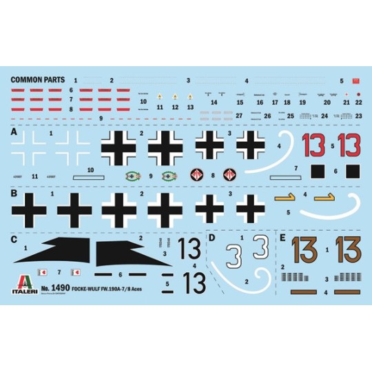 Focke-Wulf FW 190 A-7/A8 ACES 1/72 scale model airplane by Italeri - I1490 I1490-Focke-Wulf FW 190 A-7/A8 ACES 1/72 scale model airplane by Italeri - I1490