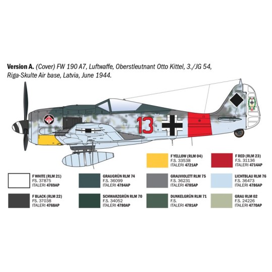 I1490-Focke-Wulf FW 190 A-7/A8 ACES 1/72 scale model airplane by Italeri