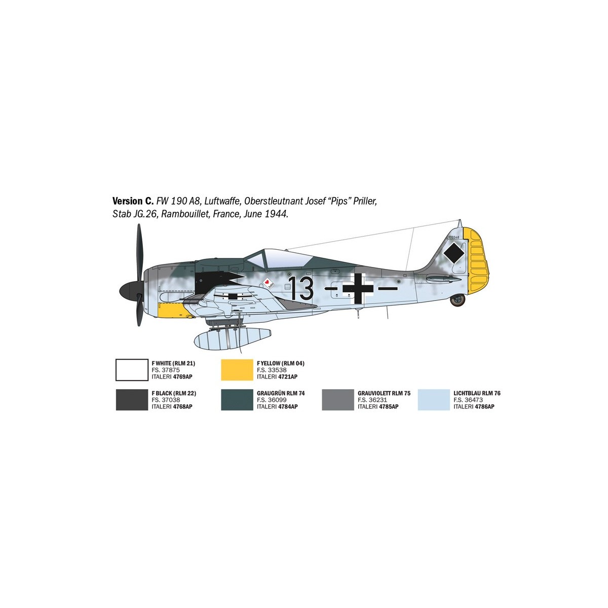 Focke-Wulf FW 190 A-7/A8 ACES 1/72 scale model airplane by Italeri - I1490