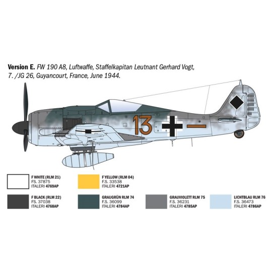 Focke-Wulf FW 190 A-7/A8 ACES 1/72 scale model airplane by Italeri - I1490 I1490-Focke-Wulf FW 190 A-7/A8 ACES 1/72 scale model airplane by Italeri - I1490