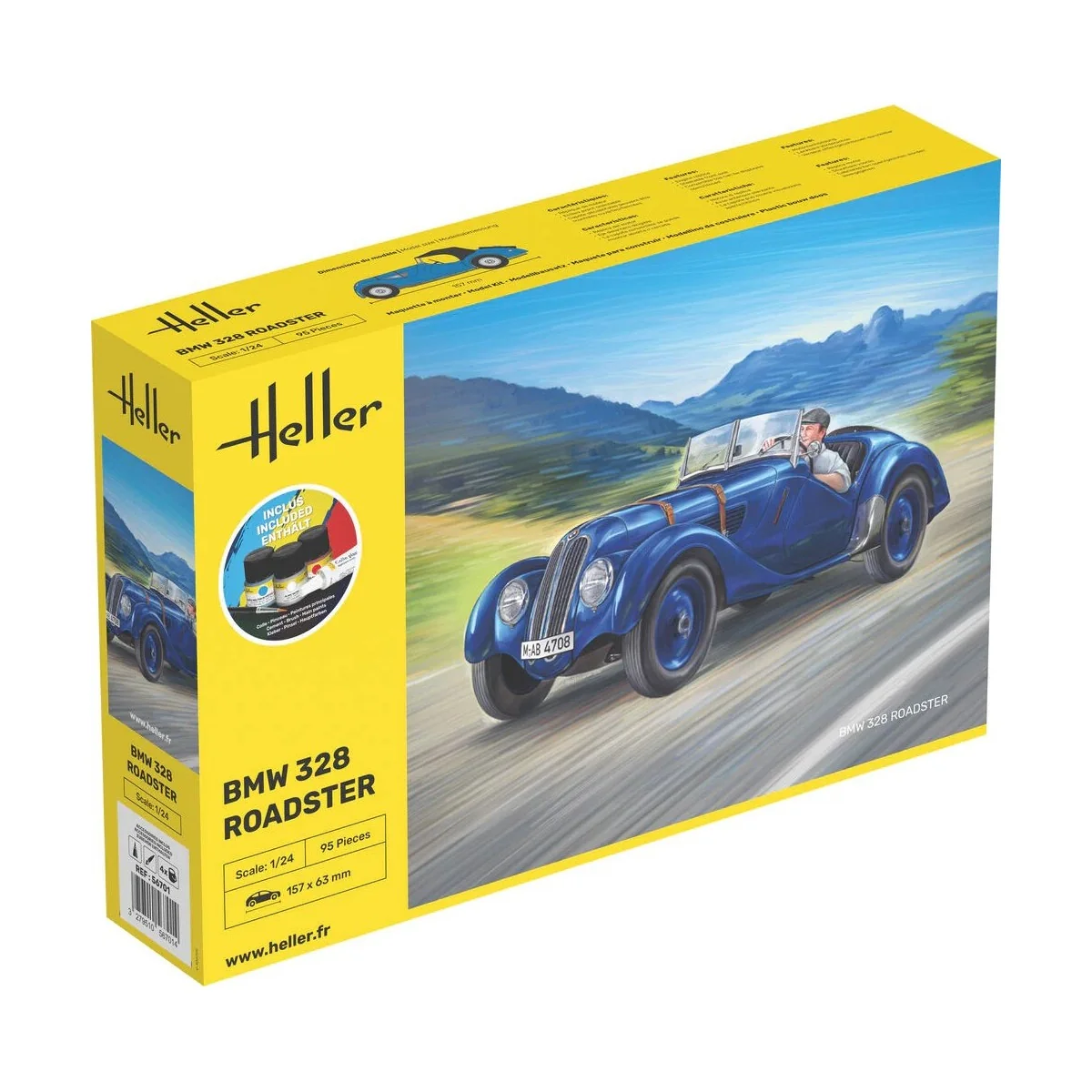BMW 328 Roadster 1/24 Heller + colle et peintures - HEL-56701 - HEL...