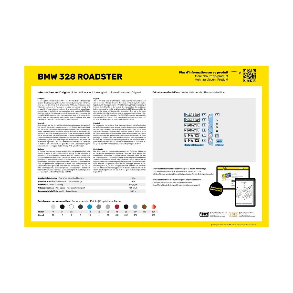 BMW 328 Roadster 1/24 Heller + glue and paints - HEL-56701