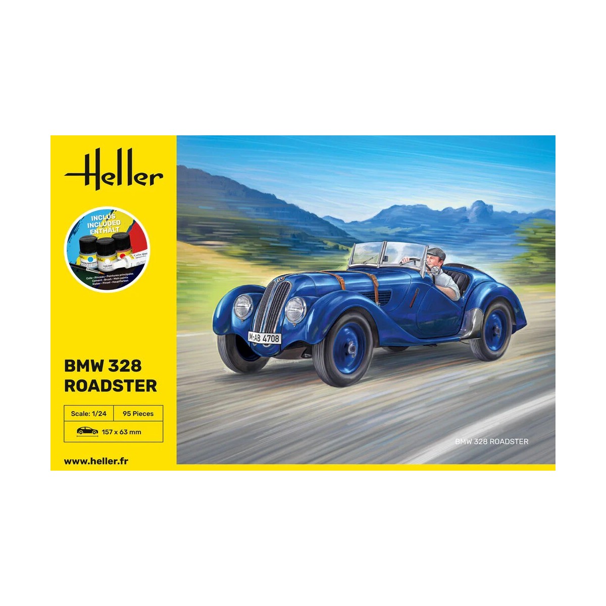 BMW 328 Roadster 1/24 Heller + glue and paints - HEL-56701