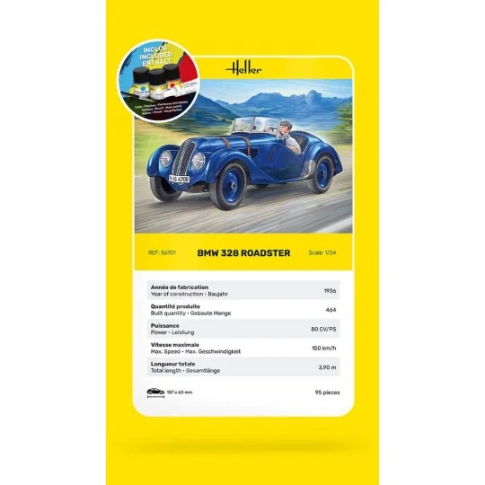 HEL-56701-BMW 328 Roadster 1/24 Heller + glue and paints - HEL-56701